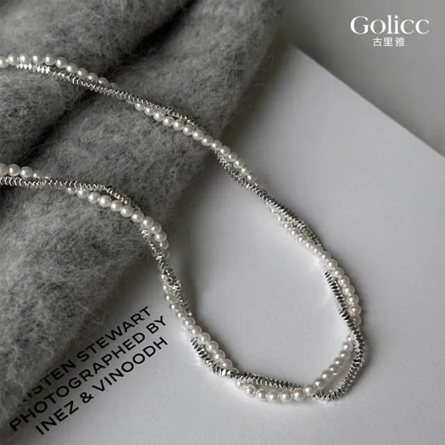 【Gulicc】碎銀子珍珠雙層交疊項鍊(雙11 聖誕節 生日 鎖骨鍊 項鍊 飾品 禮物)