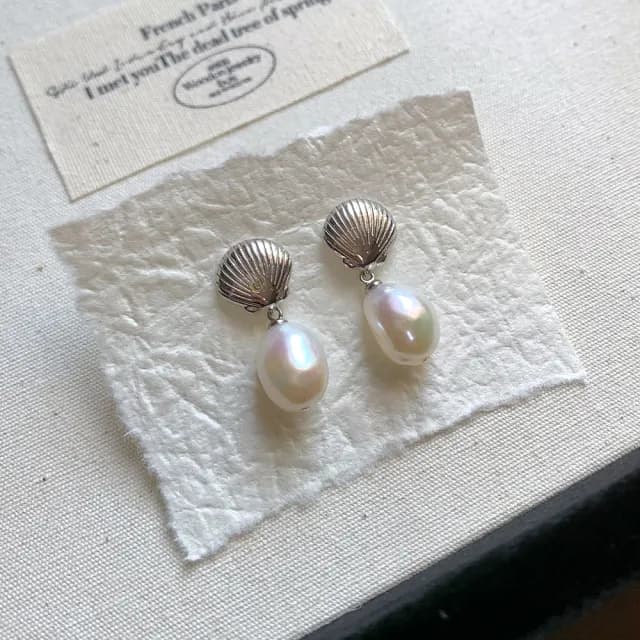 【KT DADA】情人節禮物 復古耳環 簡約飾品 歐美耳環 氣質耳環 禮物 耳釘 純銀耳還 珍珠耳環 貝殼耳環 金耳