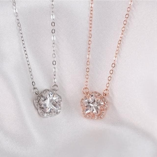 【Porabella】925純銀花朵鑲鑽吊墜 梅花項鍊 鑲鑽項鍊 鋯石鎖骨鏈 法式小眾 生日禮物送女友 Necklace