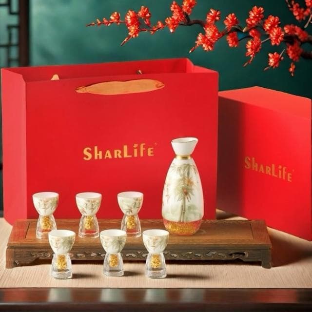 【買上癮xSharLife】節節高升24K金箔玉脂瓷清酒具禮盒(升遷 入厝 生日禮物 禮盒 情人節 新年)