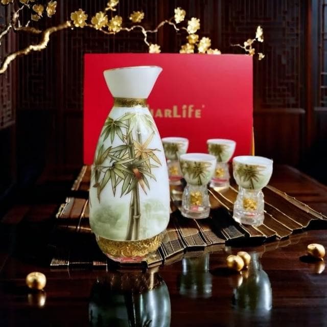 【買上癮xSharLife】節節高升24K金箔玉脂瓷清酒具禮盒(升遷 入厝 生日禮物 禮盒 情人節 新年)
