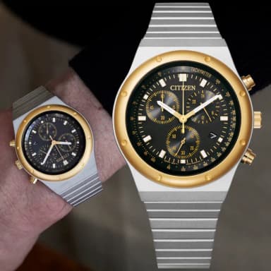 【CITIZEN 星辰】Chronograph系列 復刻1984 昭和金 復古計時光動能腕錶 禮物 推薦(AT2544-64E)
