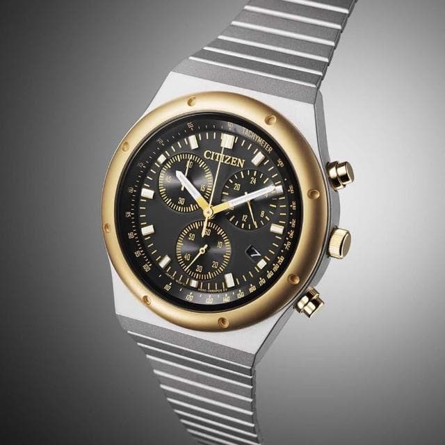 【CITIZEN 星辰】Chronograph系列 復刻1984 昭和金 復古計時光動能腕錶 禮物 推薦(AT2544-64E)