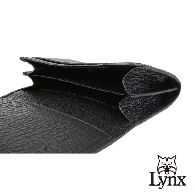 【Lynx】美國山貓大象紋進口牛皮2卡名片夾皮夾短夾錢包男夾(黑色)