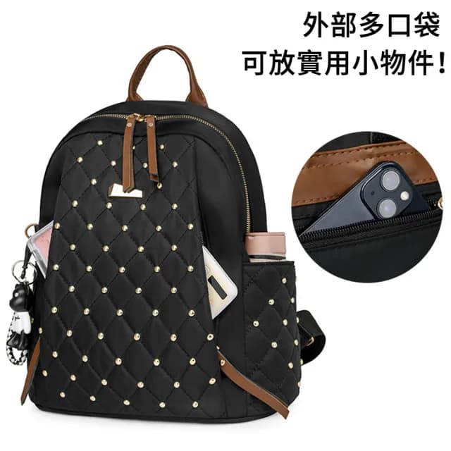 【MUAN】情人節禮物 牛津布鉚釘雙肩包 韓版時尚後背包 女士背包(單肩/手提/側背)