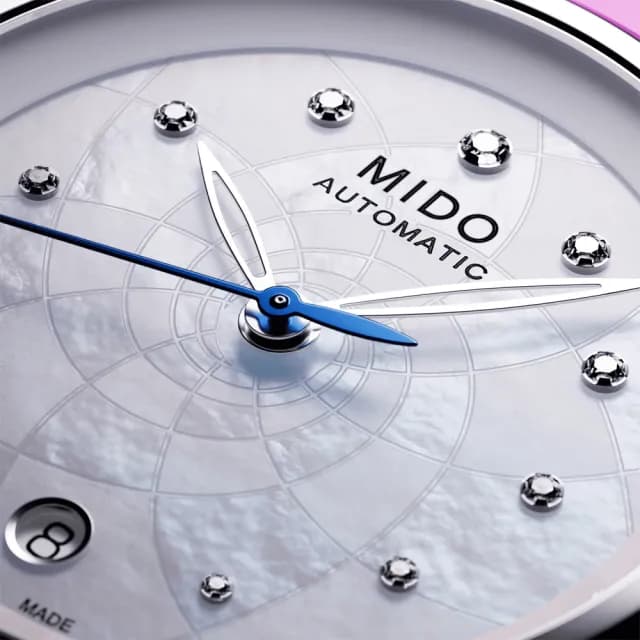 【MIDO 美度】官方授權 Rainflower 花雨系列 珍珠貝真鑽機械女錶-34mm 手錶 禮物 推薦(M0432071110600)