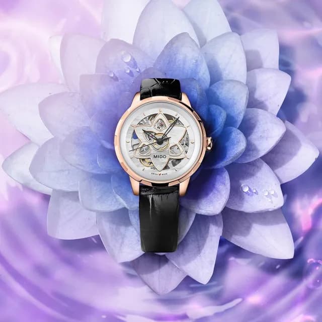 【MIDO 美度】官方授權 Rainflower 花雨系列鏤空機械女錶-34mm 手錶 禮物 推薦(M0432363610100)