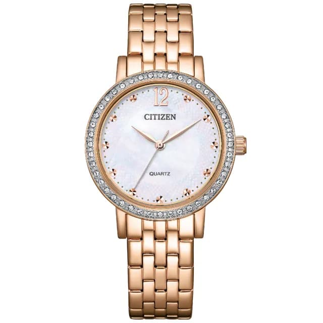 【CITIZEN 星辰】LADYS系列 白蝶貝 時尚水晶腕錶 七夕 情人節 送禮 推薦(EL3108-53D)