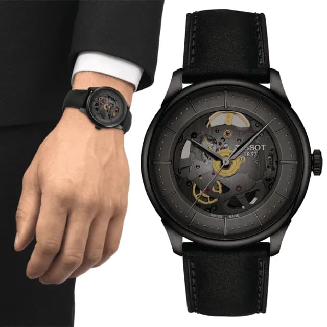 【TISSOT 天梭 官方授權】杜魯爾系列 80小時動力儲存雙鏤空機械錶-39mm 情人節 禮物(T1398363644100)