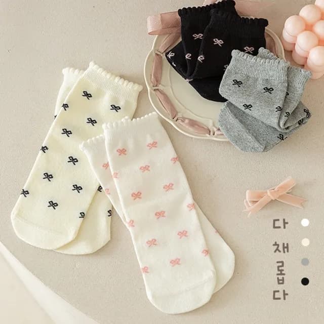 【橘魔法】（4雙一組）清新點點蝴蝶結中筒襪(短襪 襪子 兒童 女童 童裝)