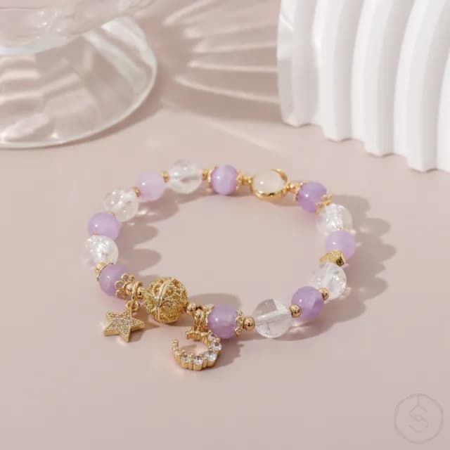 【SPANCONNY 飾品控】月蝕 l 薰衣草紫水晶 月光石 白水晶 l 天然水晶手鍊(智慧+貴人)