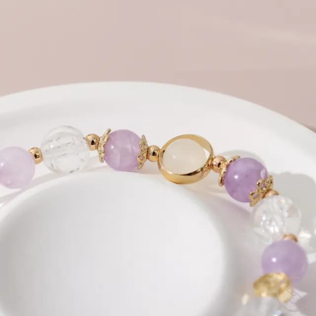 【SPANCONNY 飾品控】月蝕 l 薰衣草紫水晶 月光石 白水晶 l 天然水晶手鍊(智慧+貴人)