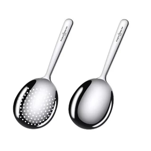 【PUSH!】餐具廚房用品 304不銹鋼湯匙 漏勺 分菜勺 分餐勺 公用勺 漏勺 飯店級餐具(湯匙漏勺 組合 E198)