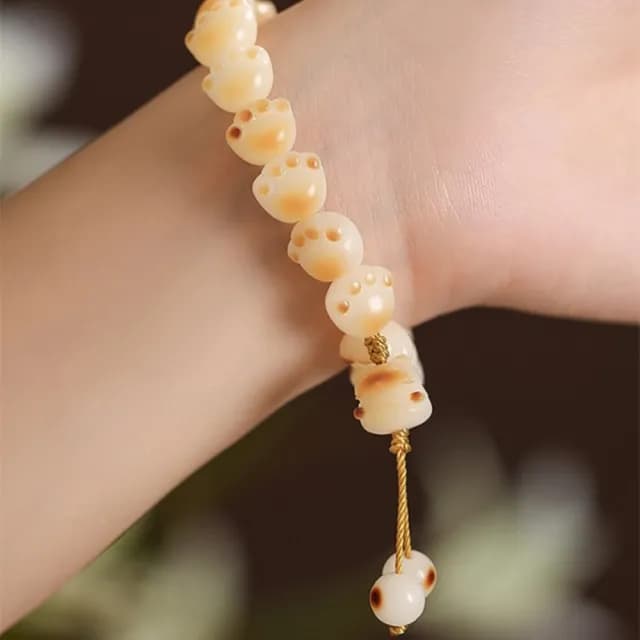 【Penny珮妮】招財貓咪貓爪白玉菩提子菩提根手鍊(生日禮物/母親節/閨密送禮/交換禮物/情人節)