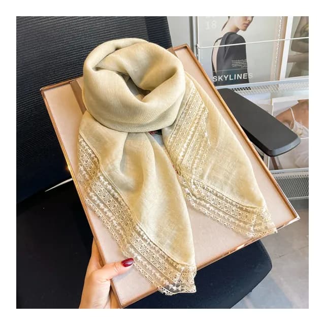 【Jun Jun】亞麻質感蕾絲大方巾 圍巾(多色選)