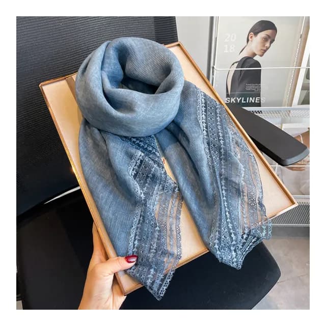 【Jun Jun】亞麻質感蕾絲大方巾 圍巾(多色選)