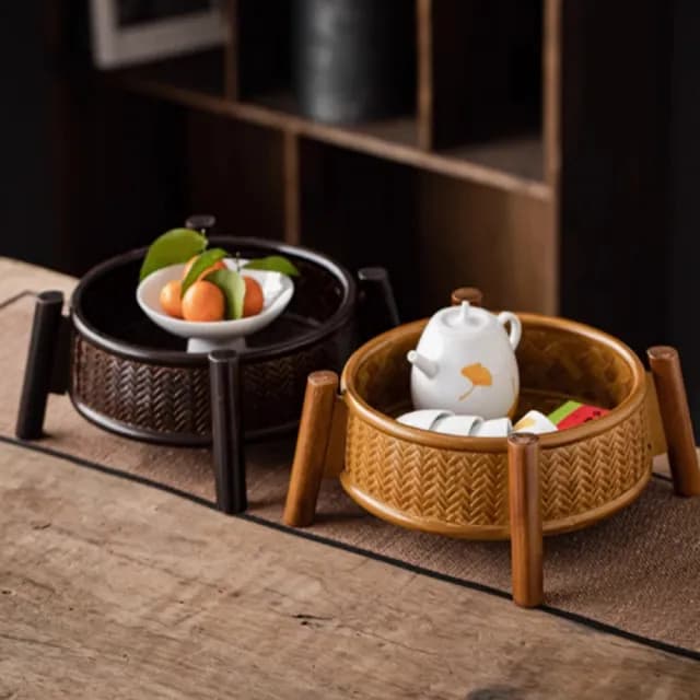【YouPin】日式竹編茶具收納盒茶桌家用小茶臺防塵便攜茶盤手工功夫茶具茶海(茶具收納盒)