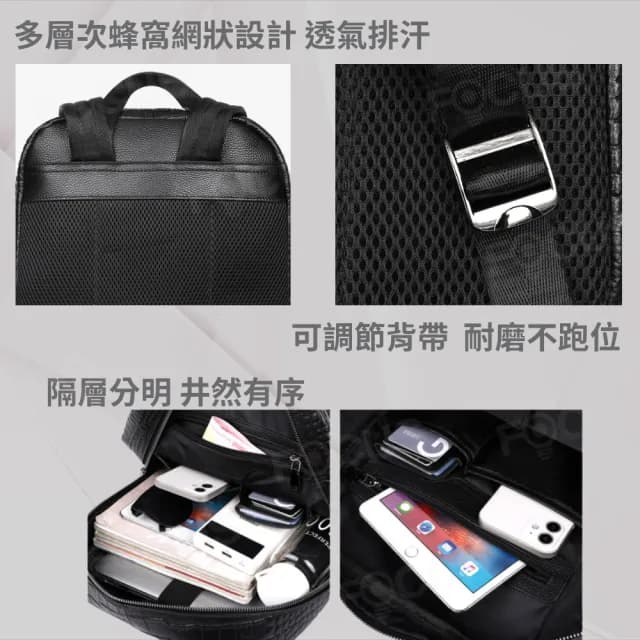 【BAGGLY&CO】情人節禮物 真皮 史特拉鱷魚壓紋頭層牛皮男士後背包(真皮包包 防輕潑水包 商務包 頭層牛皮)