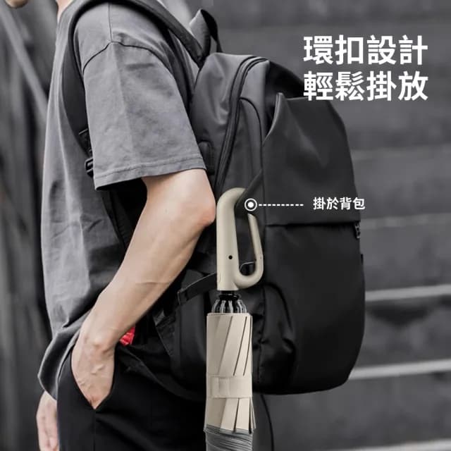 【Cheley】環扣全自動勾勾傘 開車必備反向傘 自動摺疊傘 黑膠反向傘 10骨防風 安全反光條雨傘 交換禮物