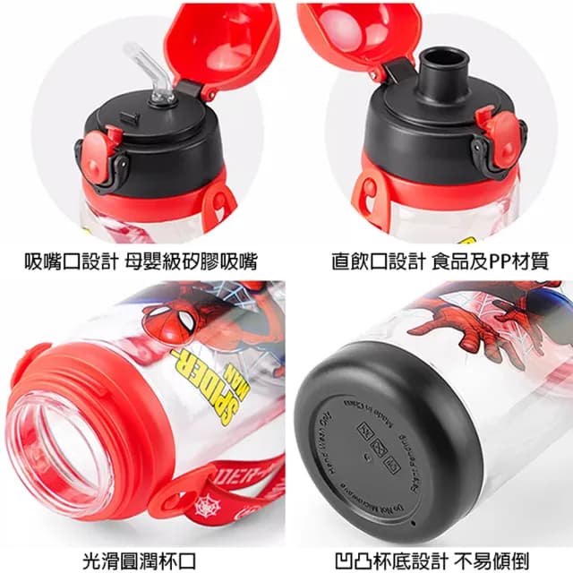 【TDL】漫威英雄蜘蛛人兒童水壺彈跳吸管直飲水壺附背帶520ml 463731(生日禮物 聖誕節 平輸品)