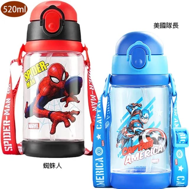 【TDL】漫威英雄蜘蛛人兒童水壺彈跳吸管直飲水壺附背帶520ml 463731(生日禮物 聖誕節 平輸品)