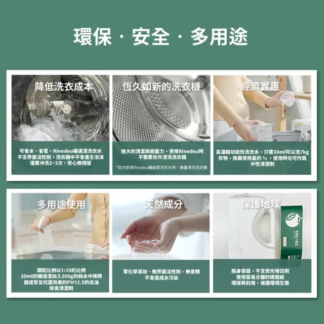 【韓國Rinedeu礦速潔】零泡沫礦物負離子洗衣液1000ml(無香洗衣精、天然無毒、敏感肌、嬰兒寵物適用)