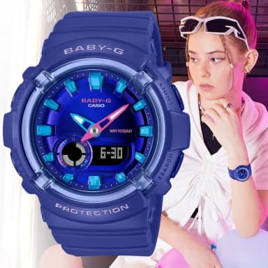 【CASIO 卡西歐】BABY-G 舞池霓虹燈概念雙顯手錶 情人節 禮物(BGA-280DN-2A/速)