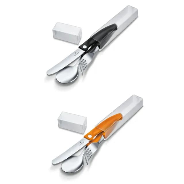 【VICTORINOX 瑞士維氏】餐具三件組 Swiss Classic 削皮刀、叉、匙套裝 橘色/黑色(6.7192.F3 /6.7192.F9)