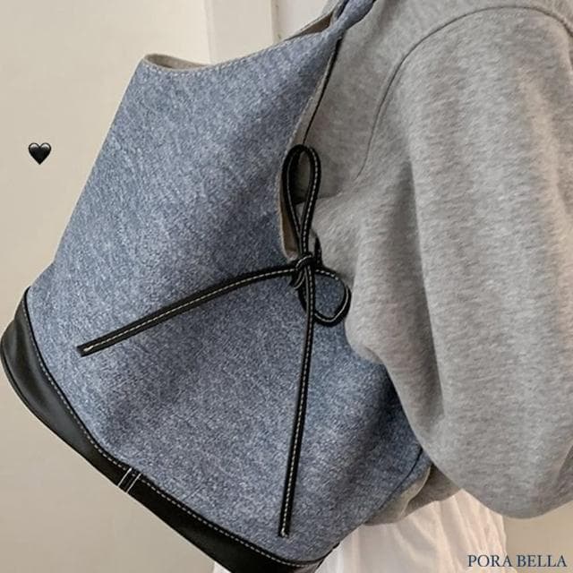 【Porabella】蝴蝶結簡約休閒手拿包 牛仔帆布包單肩包托特包 ins風 送女友 情人節禮物首選 Denim Bag