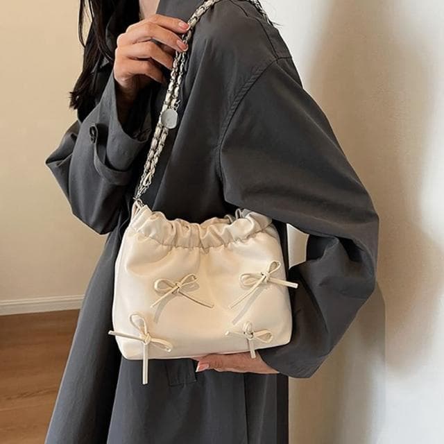 【Porabella】簡約休閒 褶皺蝴蝶結手提小包包水桶包 ins風 送女友 情人節禮物首選 Backpack Bags
