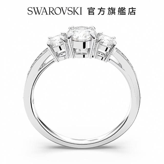 【SWAROVSKI 官方直營】Attract Trilogy 戒指 圓形切割  白色  鍍白金色  母親節禮物