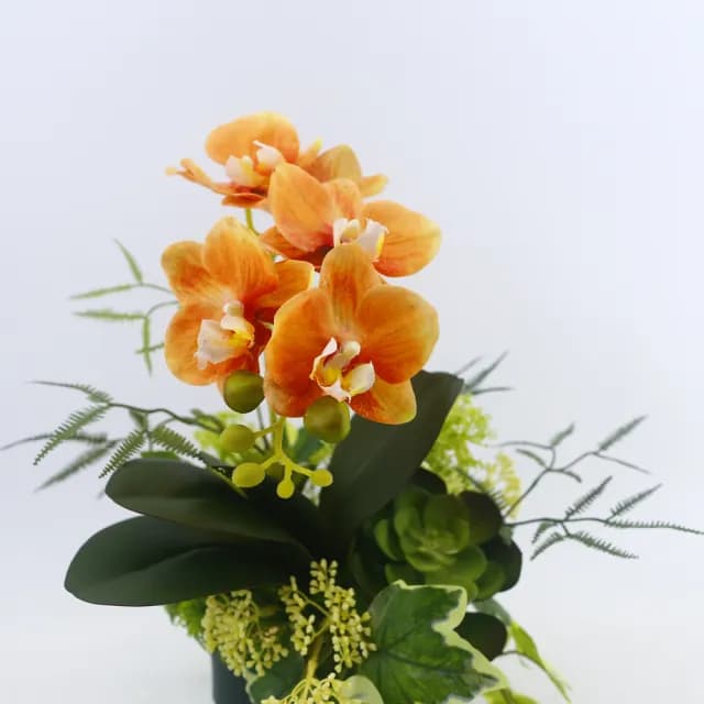 【HUGO DECO 榆果傢飾】橘蝴蝶蘭皮革盆香氛花禮(擬真花/送禮/端午節/佈置/送花)