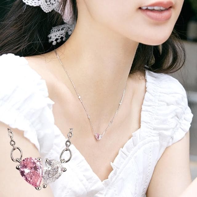 【LEEHER】女生項鍊/銀飾/鋯石項鍊/純銀項鍊/生日禮物/拼接項鍊/愛心項鍊/粉色項鍊/鎖骨鍊/高級感/甜美項鍊