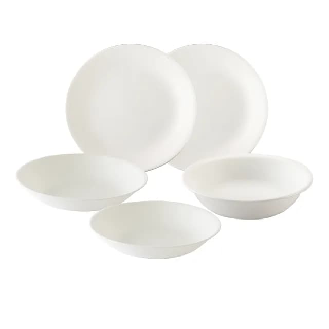 【CorelleBrands 康寧餐具】美國康寧 CORELLE純白5件式餐盤組(8吋平盤X2+8吋深盤X2+1000CC湯碗X1)