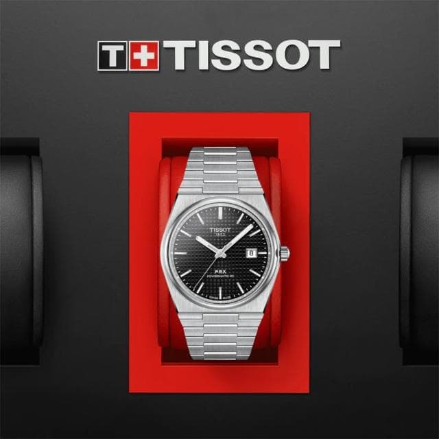 【TISSOT 天梭 官方授權】PRX系列 復古風酒桶型紳士機械錶-40mm 情人節 禮物(T1374071105100)