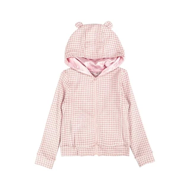【ANNY’S 安妮公主】童裝 千鳥格紋耳朵造型秋冬款連帽外套(2296粉紅)