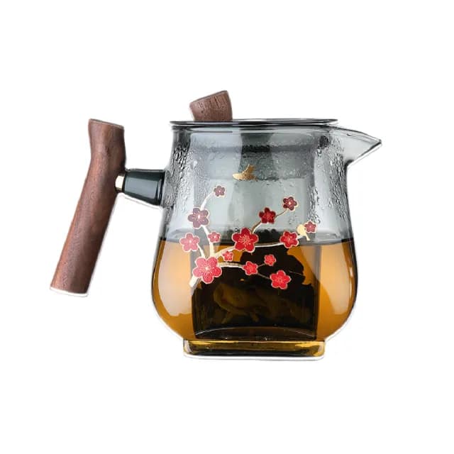 【Glass King】GK-843/紅梅方悅茶壺/600ml(高硼硅玻璃/耐熱玻璃壺/花茶壺/泡茶壺/玻璃茶具)