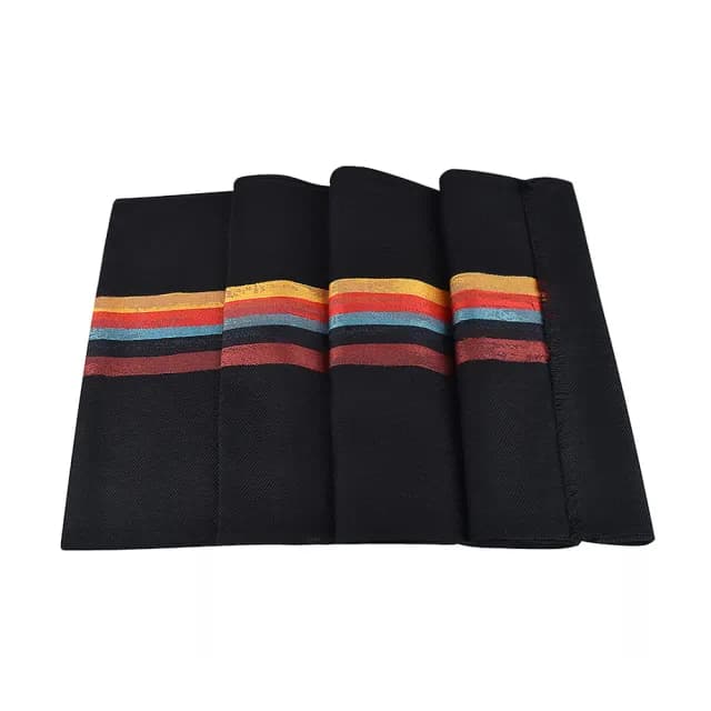 【Paul Smith】PAUL SMITH中間彩色條紋標籤LOGO流蘇設計羊毛混紡圍巾(黑x彩色條紋)