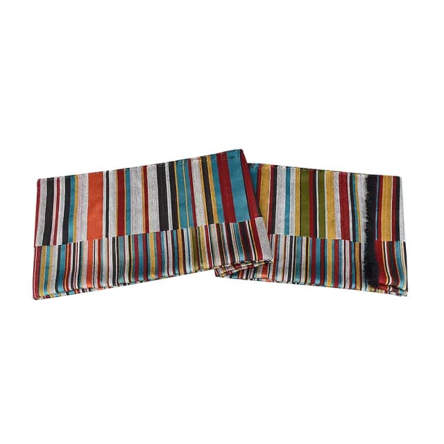 【Paul Smith】PAUL SMITH絲質混紡條紋設計草寫LOGO標誌性圍巾(彩色條紋)