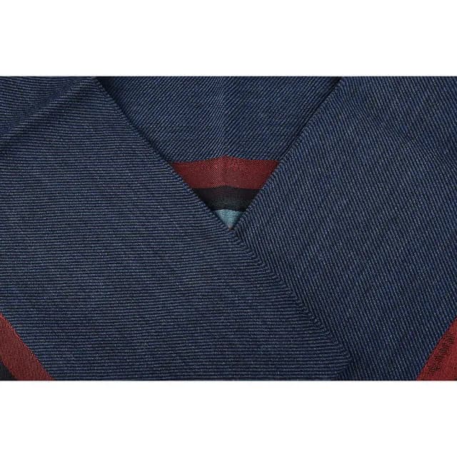 【Paul Smith】PAUL SMITH中間彩色條紋標籤LOGO流蘇設計羊毛混紡圍巾(海軍藍x彩色條紋)