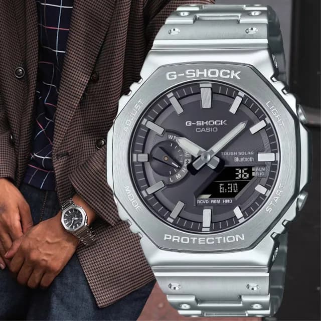 【CASIO 卡西歐】G-SHOCK 全金屬 八角形錶殼 雙顯腕錶 父親節 禮物 送禮 推薦(GM-B2100SD-1A)