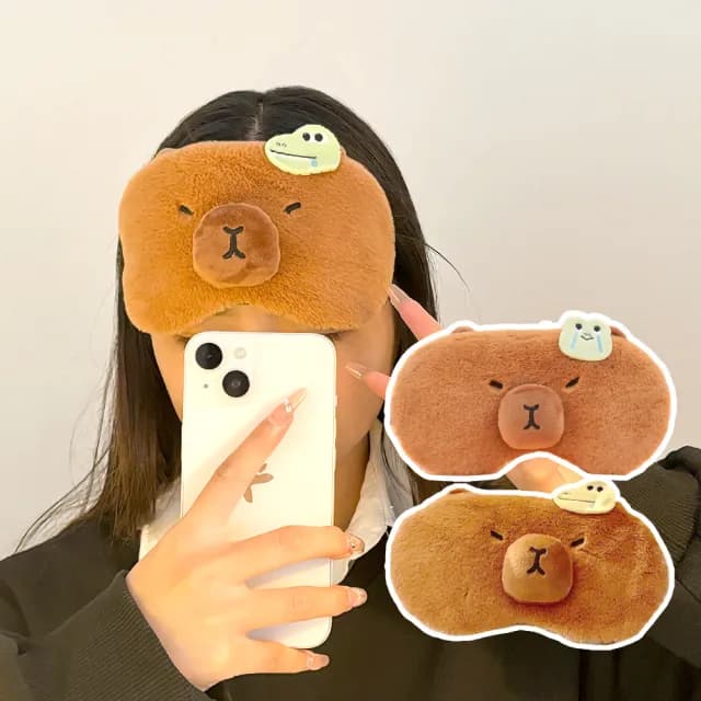 【舒眠午睡】卡皮巴拉遮光眼罩2件組(美容 睡眠 減壓 柔軟 無痕眼罩 出國旅行 助眠 辦公室 交換禮物)