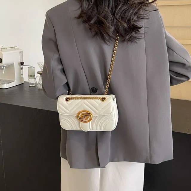 【MoonDy】鍊帶斜背包 禮物 小方包 鍊帶包 單肩包 女生氣質包 小香風包包 黑色斜背包 白色包包