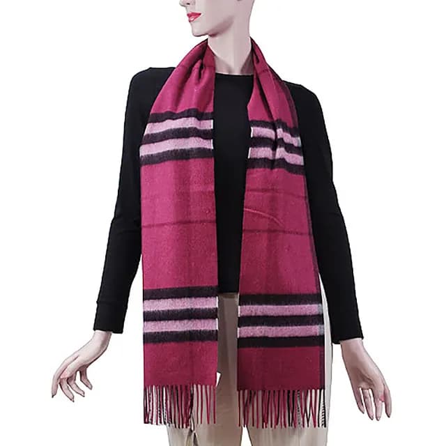 【BURBERRY 巴寶莉】經典大格紋喀什米爾羊毛圍巾/披巾(茜洋紅)
