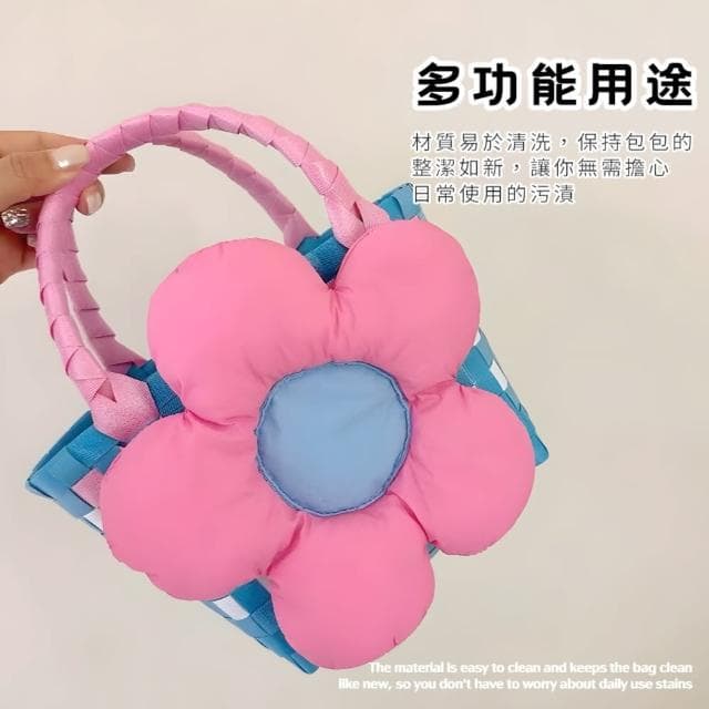 【編織可愛】韓版花朵編織包(手提包 托特包 手作包 購物袋 手腕包 手工包 禮物 野餐