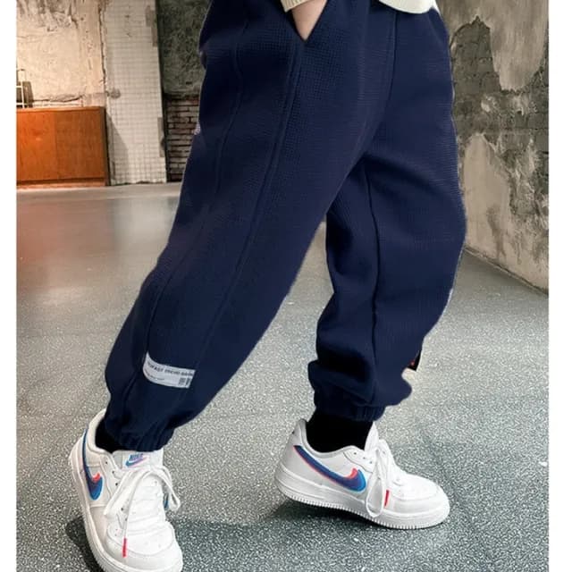 【橘魔法】華夫格側邊字母長褲(運動褲 棉褲 縮口褲 休閒褲 褲子 長褲 男童 童裝 兒童)