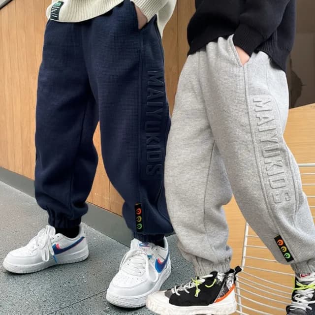 【橘魔法】華夫格側邊字母長褲(運動褲 棉褲 縮口褲 休閒褲 褲子 長褲 男童 童裝 兒童)