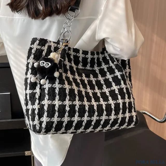 【Porabella】簡約休閒 秋冬時尚格紋單肩包托特包 ins風 送女友 情人節禮物首選 Shoulder Bags
