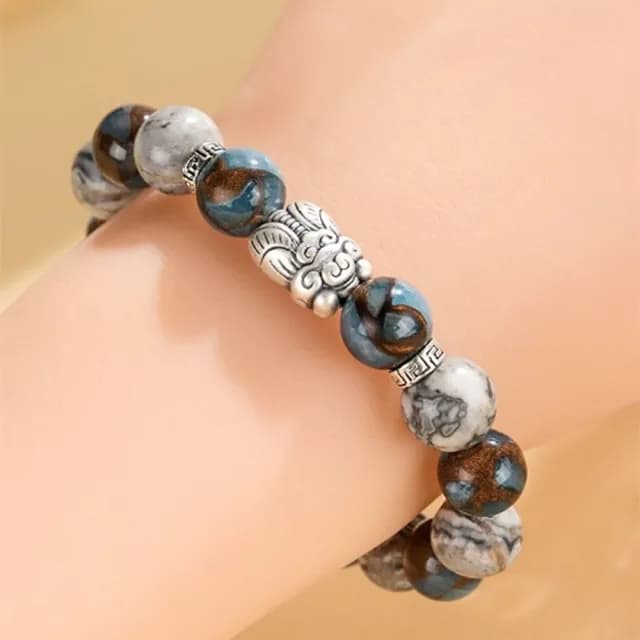 【Penny珮妮】S999銀鳴蟬孔雀石地圖石手鍊10mm(2款可選/情人節/生日禮物/交換禮物/母親節/送女友/送男友)