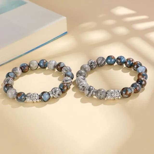 【Penny珮妮】S999銀鳴蟬孔雀石地圖石手鍊10mm(2款可選/情人節/生日禮物/交換禮物/母親節/送女友/送男友)